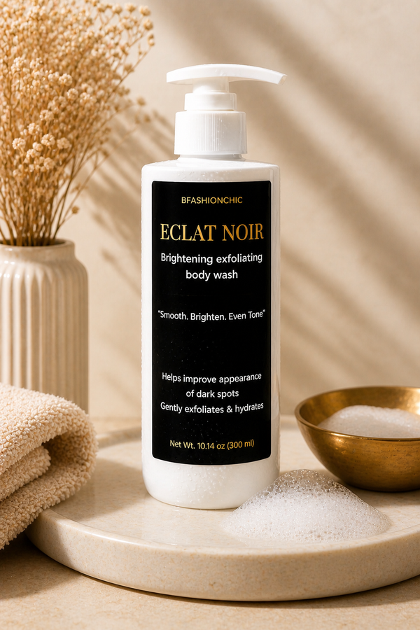 Éclat Noir Brightening Exfoliating Body Wash with Vitamin C Licorice Root Extract & Glycolic Acid for Smooth Brighten Even Tone