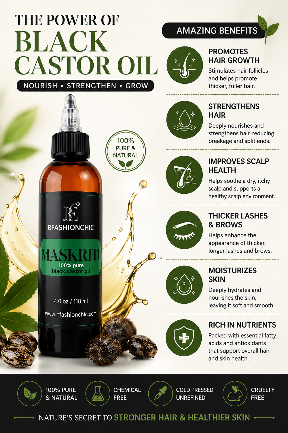 Haitien pure black castor oil 4 oz