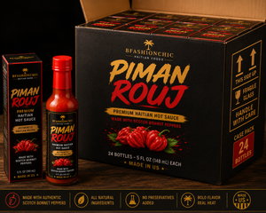 Piman Rouj Caribbean Hot Sauce - Traditional Haitian Scotch Bonnet Pepper Sauce, Natural Flavor, 5 oz - case of 24