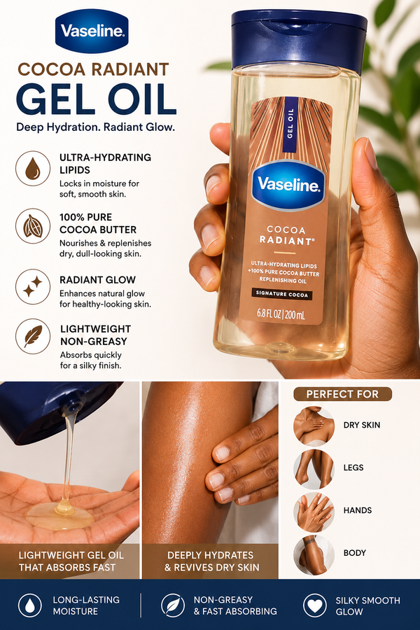 Vaseline cocoa radiant cream and body oil set
