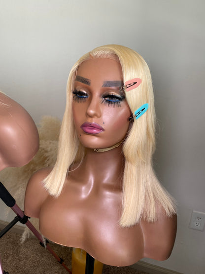 Ice blonde wig virgin straight 4*4 transparent closure Swiss lace