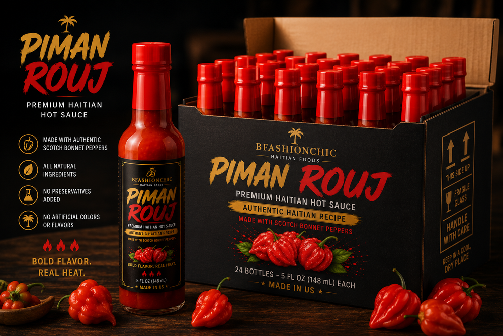 Piman Rouj Caribbean Hot Sauce - Traditional Haitian Scotch Bonnet Pepper Sauce, Natural Flavor, 5 oz - case of 24