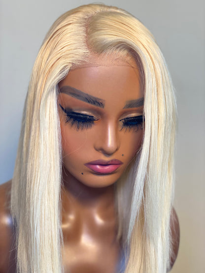 Ice blonde wig virgin straight 4*4 transparent closure Swiss lace