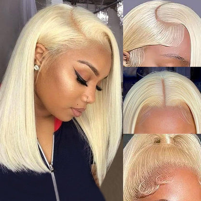 Ice blonde wig virgin straight 4*4 transparent closure Swiss lace